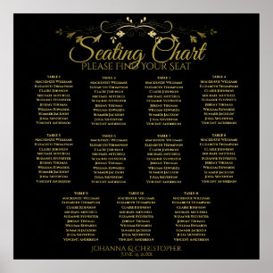 Gold & Black Simple 11 Table Wedding Seating Chart