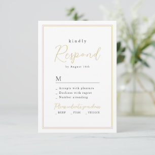Gold Black Simple Elegance Romantic Script Wedding RSVP Card