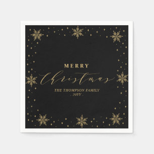 Gold & Black Snowflake Christmas Holiday Party Napkin