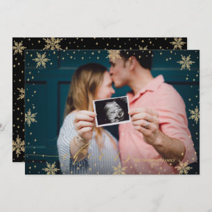 Gold & Black Snowflakes Cheers Photo Christmas C Card