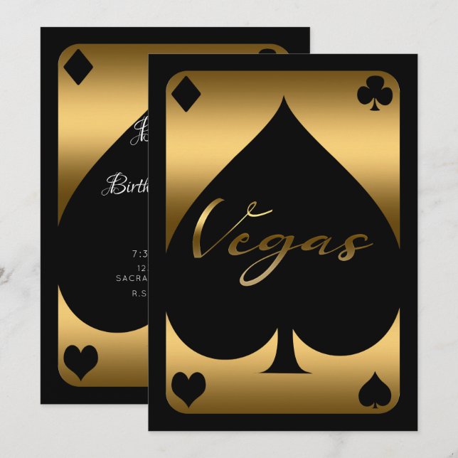 Gold & Black Spade Casino Las Vegas 21st Birthday Invitation (Front/Back)