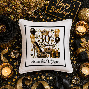 Gold Black Sparkle 30th Birthday Gift Pillow