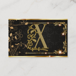 Gold Black Sparkle Elegant Monogram Business Card