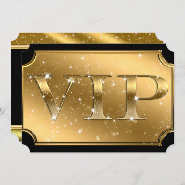 Gold & Black Sparkle Glam VIP Party Event Ticket Invitation (Front/Back)