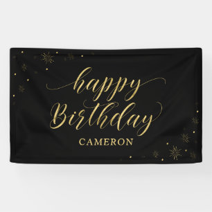 Gold & Black Sparkle Happy Birthday Party Banner