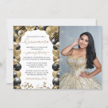 Gold Black Sparkle Quinceanera Balloon Photo