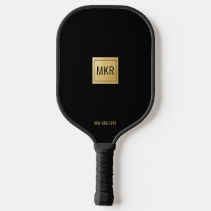 Gold Black Square Monogrammed Pickleball Paddle