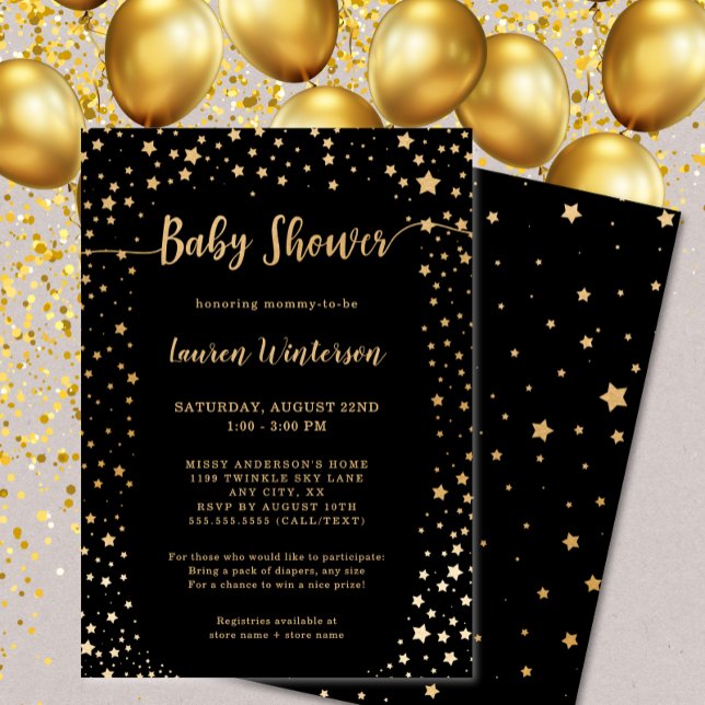 Gold Black Stars Baby Shower Invitation (Creator Uploaded)