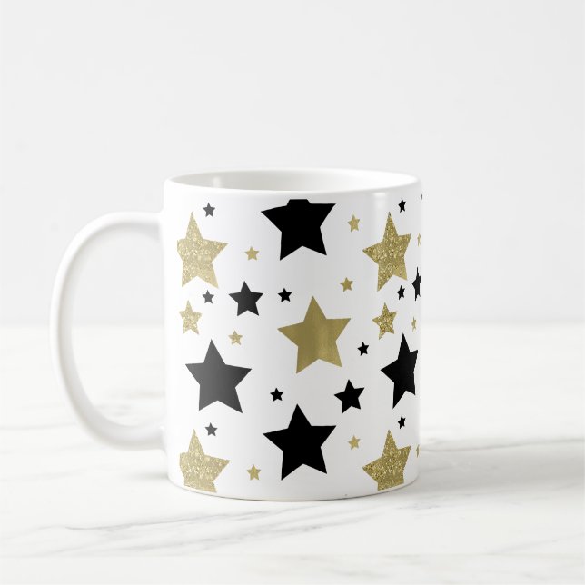 Gold Black Stars Coffee Mug (Left)