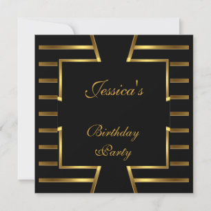 Gold Black Stripe Art Deco Birthday Party 5 Invitation