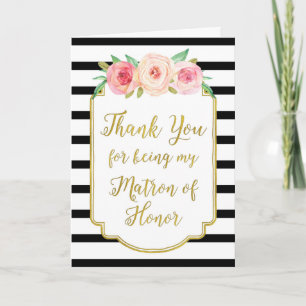 Gold Black Stripe Pink Thank You Matron of Honour Card
