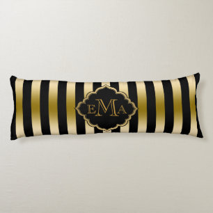 Gold & Black Stripes Geometric Pattern Body Cushion