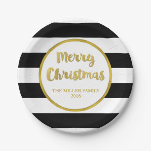 Gold Black Stripes Merry Christmas Custom Plates