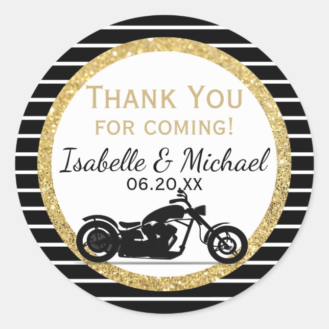 Gold Black Stripes Motorcycle Wedding Sticker (Front)
