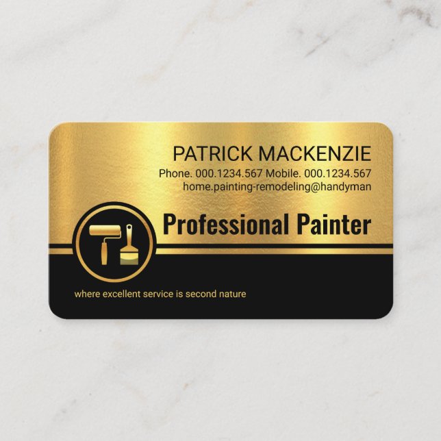Gold Black Stripes Roller Paint Brush Business Card (Front)