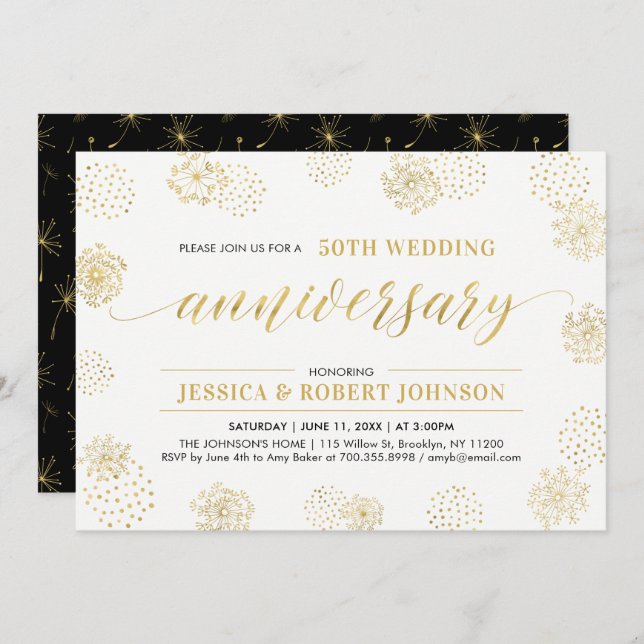 Gold & Black | Stylish 50th Wedding Anniversary Invitation (Front/Back)