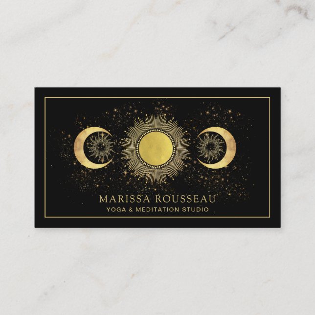 Gold Black Sun Moon Yoga Instructor Business Card (Front)