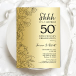 Gold Black Surprise 50th Anniversary Invitation<br><div class="desc">Gold Black Botanical Surprise 50th Wedding Anniversary Celebration Invitation. Minimalist modern design features botanical accents and typography script font. Simple floral invite card perfect for a stylish surprise anniversary party. Can be customized for any years of marriage. Printed Zazzle invitations or instant download digital printable template.</div>
