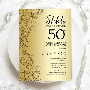 Gold Black Surprise 50th Anniversary Invitation