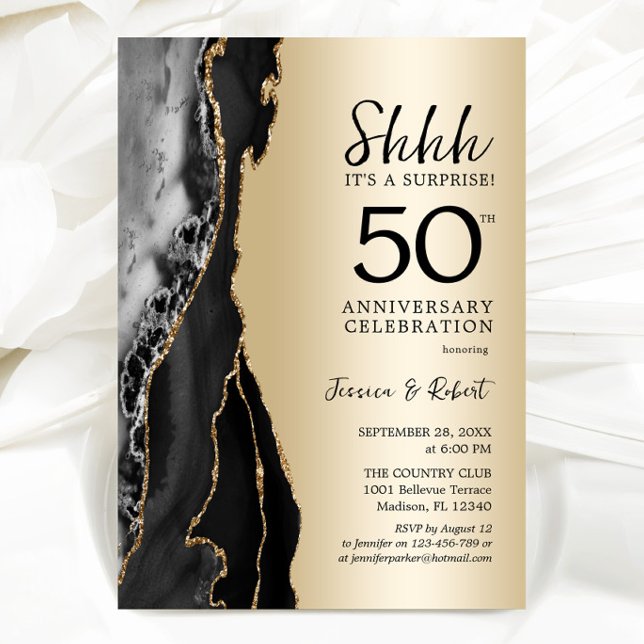 Gold Black Surprise 50th Anniversary Invitation (Creator Uploaded)