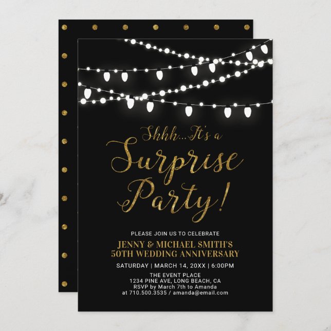 Gold & Black | Surprise 50th Wedding Anniversary Invitation (Front/Back)