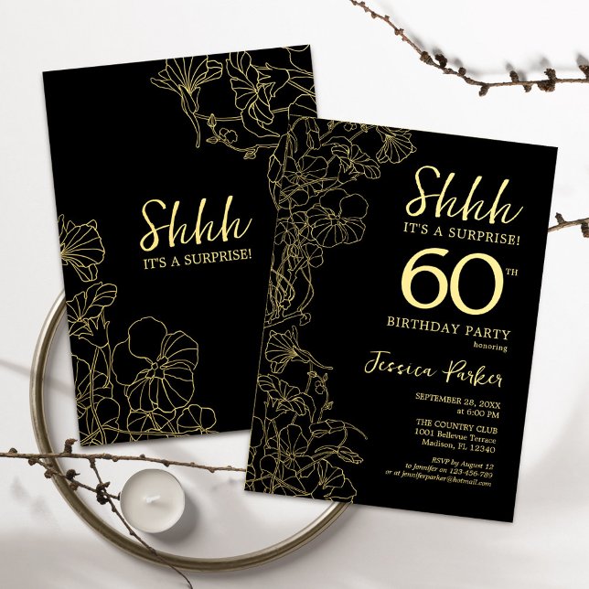 Gold Black Surprise 60th Birthday Invitation (Creator Uploaded)