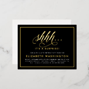 Gold & Black Surprise Birthday Party Foil Invitation Postcard