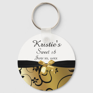Gold & Black, Sweet Sixteen, Custom, Party Favour Key Ring