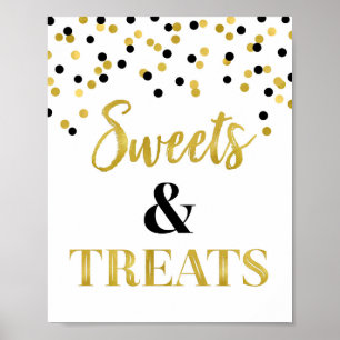 Gold Black Sweets & Treats Dessert Table Poster