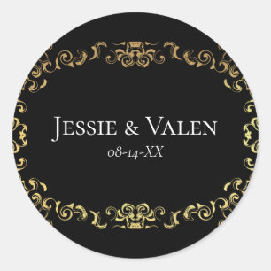 Gold & Black Swirl Gothic Wedding Classic Round Sticker