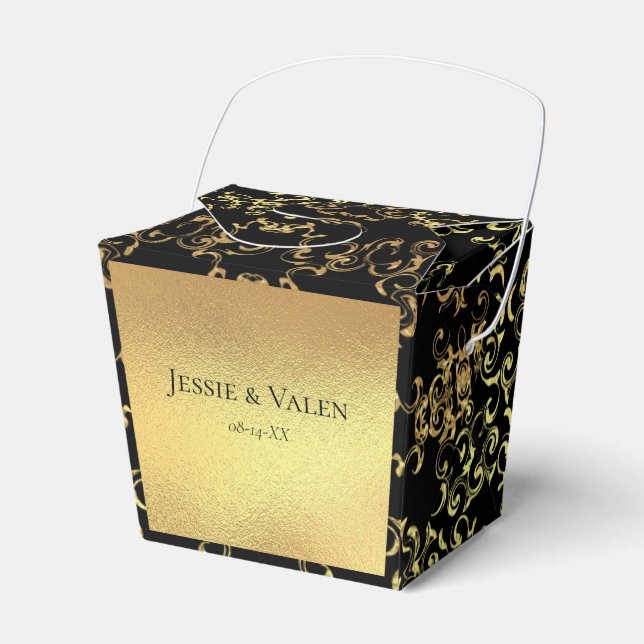 Gold & Black Swirl Gothic Wedding Favour Box (Front Side)