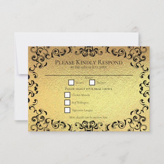 Gold & Black Swirl Gothic Wedding Invitation (Front)