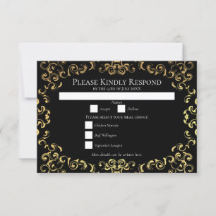 Gold & Black Swirl Gothic Wedding Invitation