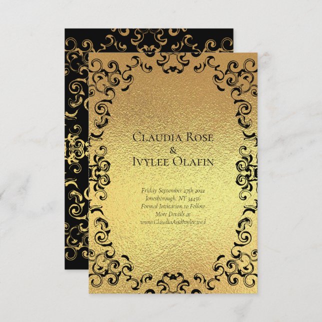 Gold & Black Swirl Gothic Wedding Invitation (Front/Back)
