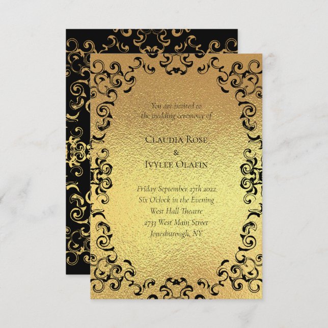 Gold & Black Swirl Gothic Wedding Invitation (Front/Back)