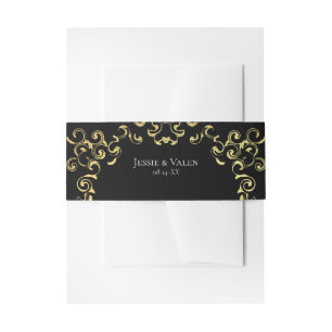 Gold & Black Swirl Gothic Wedding Invitation Belly Band