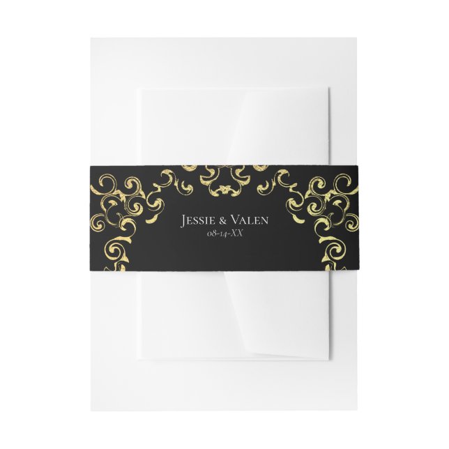 Gold & Black Swirl Gothic Wedding Invitation Belly Band (Front Example)