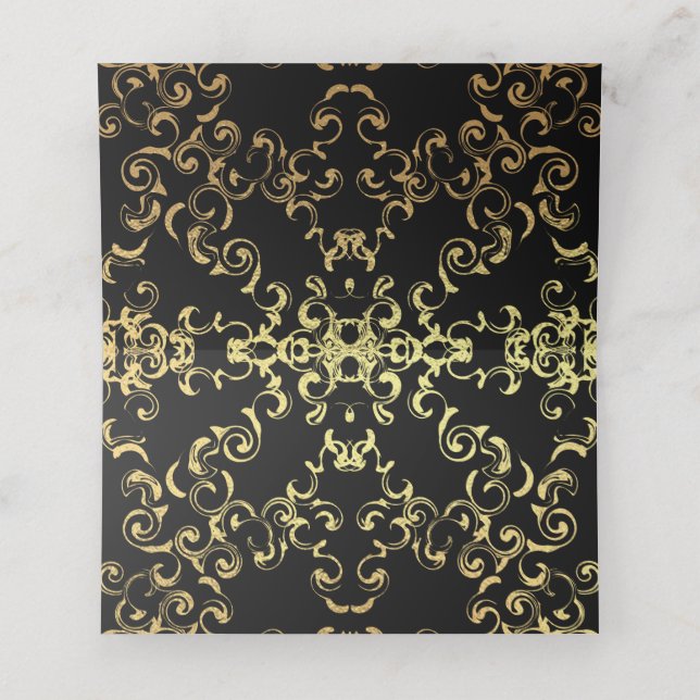 Gold & Black Swirl Gothic Wedding Place Card (Inside Unfolded)