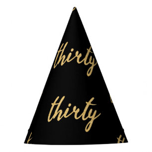 Gold Black "Thirty" 30 Birthday Party Glitter Party Hat
