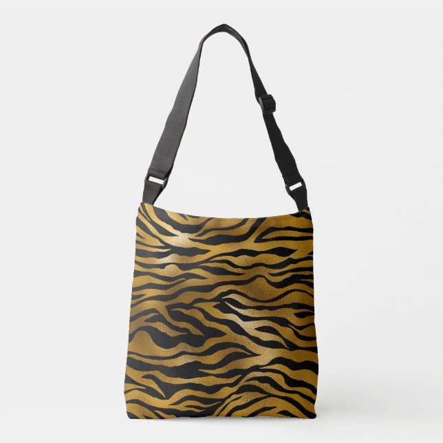 Gold & Black Tiger Stripe Crossbody Bag (Front)