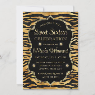 Gold Black Tiger Stripe Elegant Sweet 16 Invitation