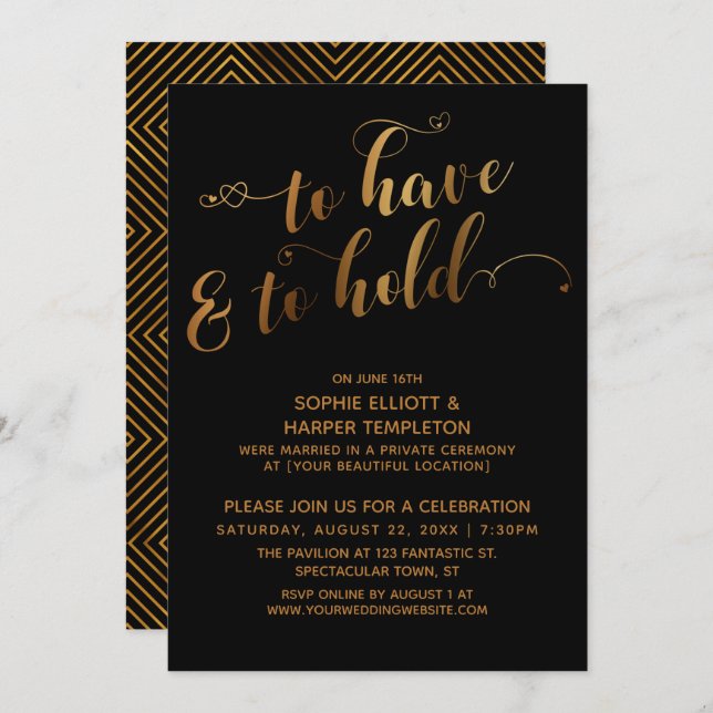 Gold Black To Have & To Hold Post-Wedding Event Invitation (Front/Back)