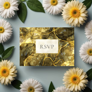 Gold Black Topaz Gemstone Wedding RSVP Card