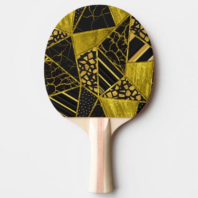 Gold Black Triangle Texture Illusion Ping Pong Paddle (Front)