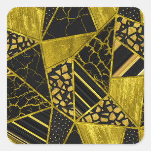 Gold Black Triangle Texture Illusion Square Sticker