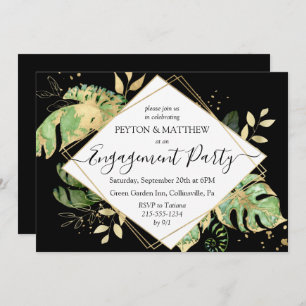 Gold & Black Tropical Foliage Engagement Party Inv Invitation