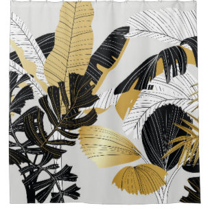 Gold, black tropical plants: luxury. shower curtain