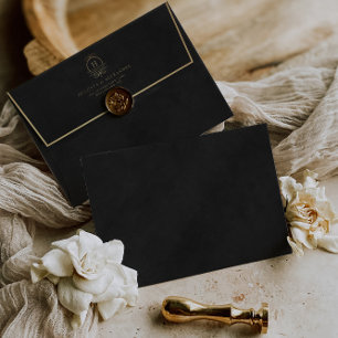 Gold & Black Velvet Texture Imitation Wedding Envelope