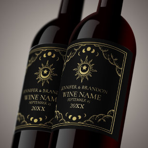 Gold & Black Vintage Tarot Card Wedding Wine Label