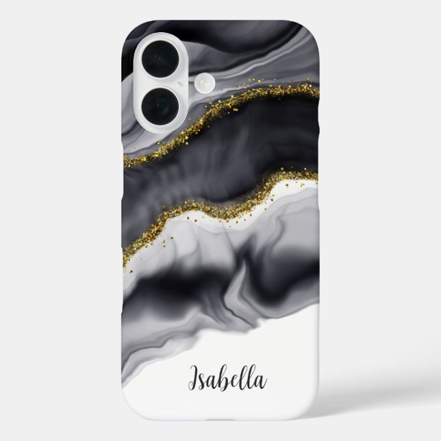 Gold Black Watercolor Personalise Case-Mate iPhone Case (Back)